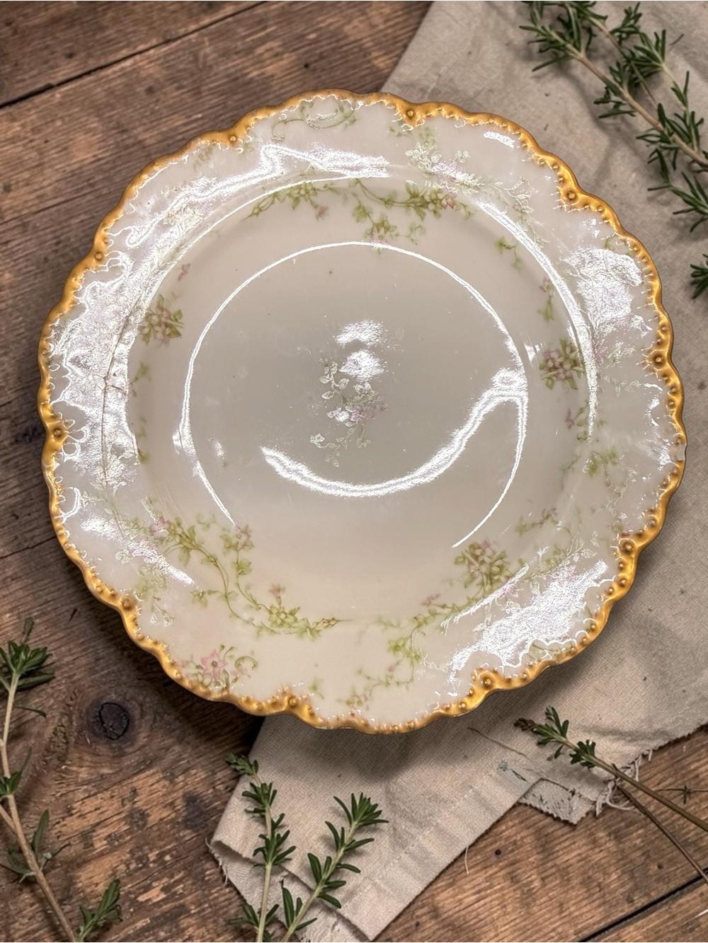 Limoges 8” Ornate Porcelain Serving Plate in White with Gold Trim